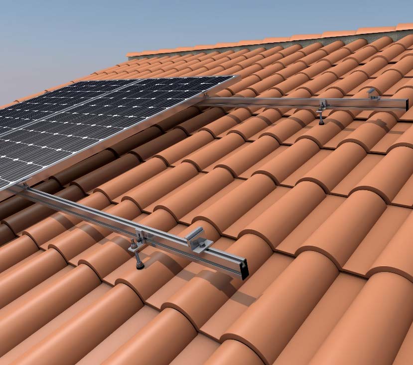 01V4-250-C. Suporte coplanar para 4 painéis verticais, aparafusado, cobertura para azulejos Crudo